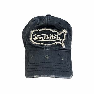 Von Dutch Black Distressed Logo Baseball Hat